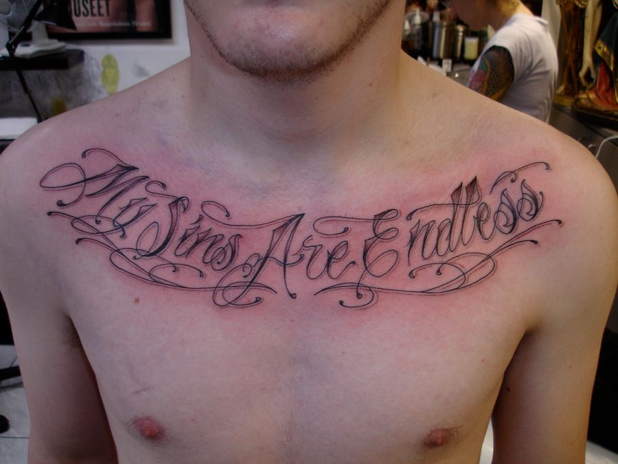 Stewart Robson Black Grey and Lettering Tattoos